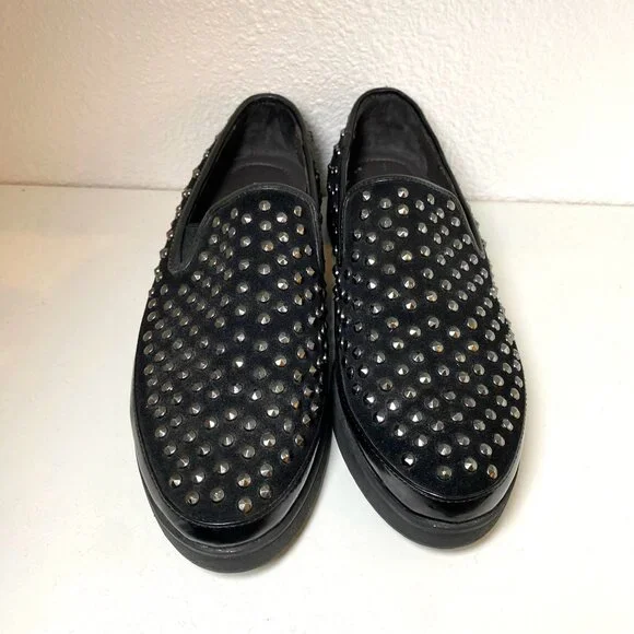Donald J. Pliner Mickey Studded Platform Chunky Platform Loafers Black Suede - Picture 4 of 6